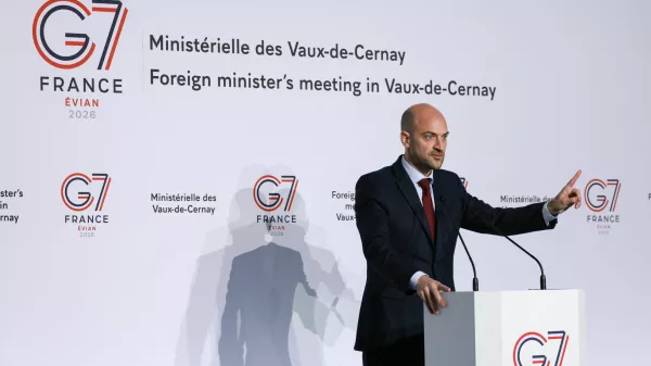 France's Minister for Europe and Foreign Affairs Jean-Noel Barrot speaks during a press conference at the G7 Foreign Ministers' Meeting at Vaux-de-Cernay Abbey in Cernay-la-Ville near Paris, France, March 26, 2026. REUTERS/Stephanie Lecocq