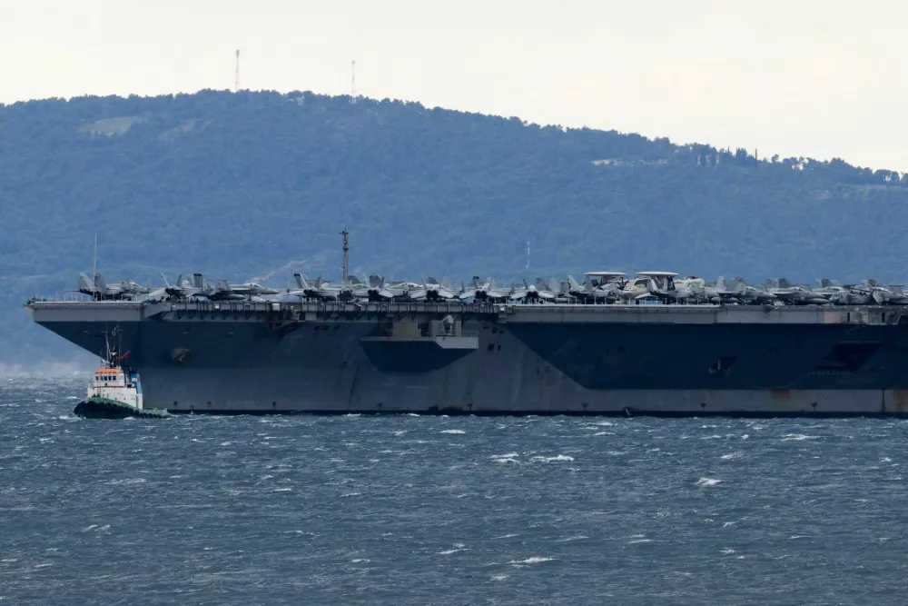 U.S. aircraft carrier "Gerald R. Ford" holds position in front of Split, in the Adriatic Sea, March 28, 2026. REUTERS/Antonio Bronic