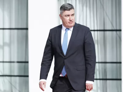 FILE - Croatian President Zoran Milanovic arrives at the Brdo-Brijuni, Process Leaders' Meeting in Golem, Albania, 50 kilometers (30 miles) west of the capital, Tirana, Albania on Oct. 6, 2025.(AP Photo/Vlasov Sulaj, file)