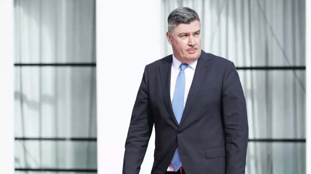 FILE - Croatian President Zoran Milanovic arrives at the Brdo-Brijuni, Process Leaders' Meeting in Golem, Albania, 50 kilometers (30 miles) west of the capital, Tirana, Albania on Oct. 6, 2025.(AP Photo/Vlasov Sulaj, file)