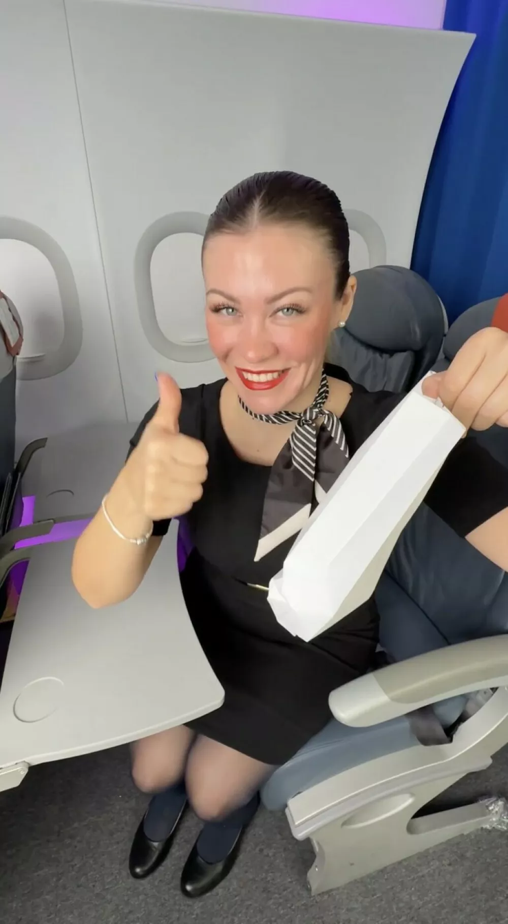 Story from Jam Press (Living Room Plane)Pictured: Video grab of Barbara revealing the plane she keeps in her living room and offering advice for travelling passengers.VIDEO: Influencer flight attendant reveals she has own 'PLANE' in LIVING ROOMA flight attendant has revealed the 'plane' she keeps in her living room&nbsp;&ndash; which includes two rows of seats, windows and blue curtains.Barbara Bacilieri, better known online as Barbie Bac, worked as a flight attendant for 14 years.Today, she is a travel influencer with 4.9m TikTok fans and 2.8m YouTube subscribers.The 33-year-old recently gave an insight into how she films her viral travel clips with a life size set to recreate the look of a commercial airline cabin."As I'm a flight attendant and a TikToker, I have a plane in my living room," she told What's The Jam."You can do anything on my plane, even bring your monkey."Barbara also shared some tips and tricks for passengers &ndash; such as why you should always use the seat-pocket bag if you feel sick and "never walk barefoot" in the toilets.She said: "When this happens [vomiting on the floor], the flight attendants can only collect it in a piece of paper and spray a little perfume."It's better to use the little bag in your seat pocket."She added that the toilets are "only cleaned once a day" so "it's better to always wear your trainers".In another video, Barbara, who hails from Argentina but lives in Spain, told passengers to avoid putting "snotty tissues in the seat pocket".She added "This pocket is very difficult to clean, it's better to put them in a bag and throw them away later."Believe it or not, I've seen this a lot on the plane."ENDSEDITOR'S NOTE: Video Usage Licence: (EXCLUSIVE) We have obtained an exclusive licence from the copyright holder. A copy of the licence is available on request.Video Restrictions: None.,Image: 1079525325, License: Rights-managed, Restrictions: EDITOR'S NOTE: Video Usage Licence: (EXCLUSIVE) We have obtained an exclusive licence from the copyright holder. A copy of the licence is available on request.Video Restrictions: None., Model Release: no