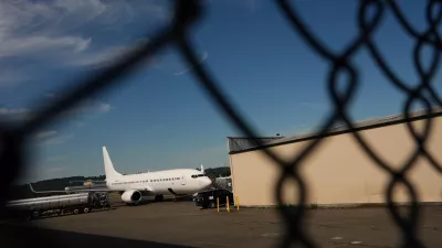 FILE - A U.S. Immigration and Customs Enforcement flight operates out of King County International Airport-Boeing Field, Aug. 23, 2025, in Seattle. (AP Photo/Lindsey Wasson, File)