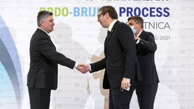 hrvaški predsednik Zoran Milanović, predsednik republike Borut Pahor, predsednik Srbije Aleksandar Vučić- 17.05.2021 – Brdo pri Kranju – Vrh voditeljev procesa Brdo-Brioni ob 10. obletnici pobude – srečanje predsednikov držav zahodnega Balkana,//FOTO. Matjaž Rušt