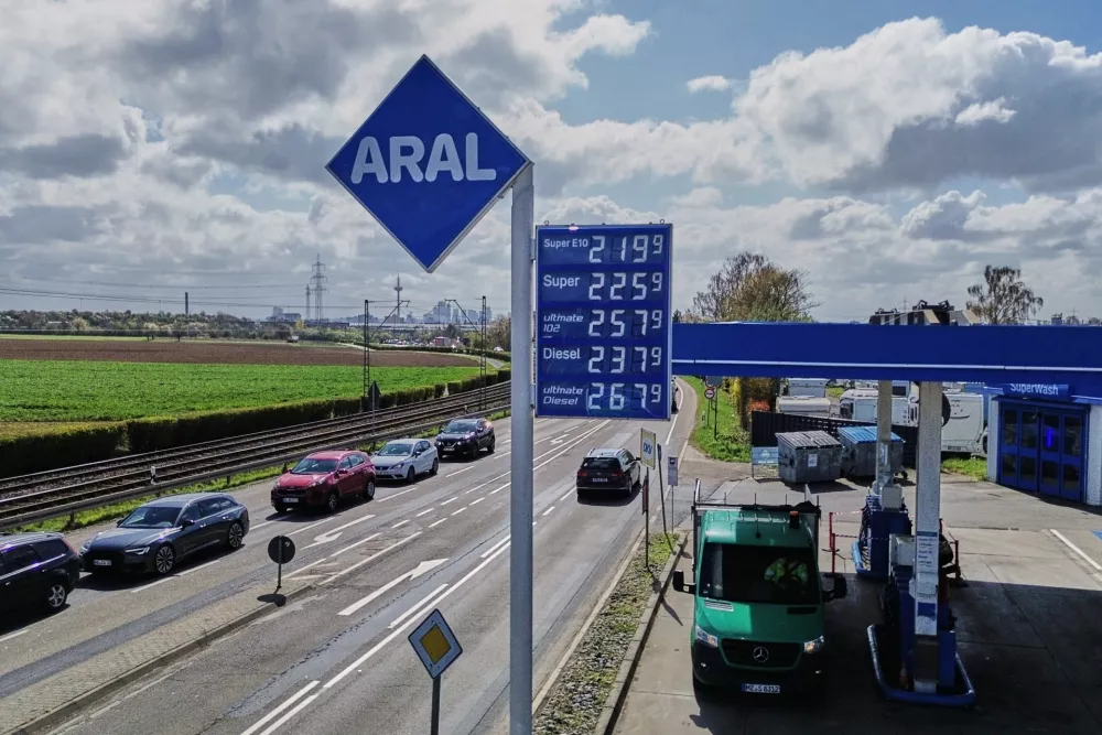 Gas prices are displayed after they were raised at noon at a gas station in Frankfurt, Germany, Wednesday, April 1, 2026. (AP Photo/Michael Probst)
