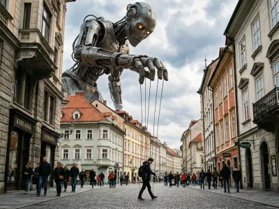 Simbolična fotografija umetne inteligence, ki nadzira človeka.