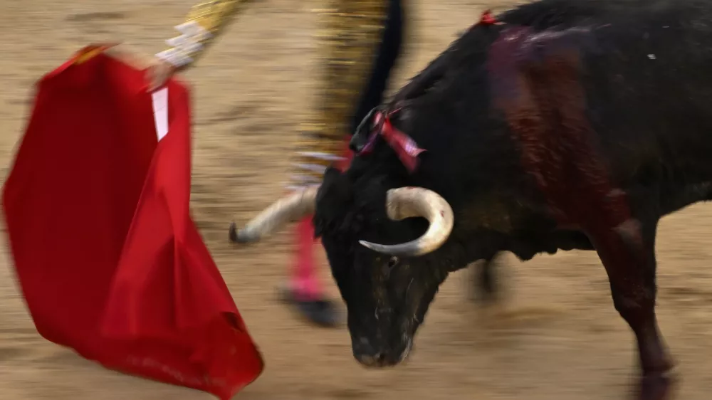 MADRID, SPAIN - APRIL 5: (EDITORS NOTE: Image depicts graphic content) Spanish matador Rafael Serna performs during a bullfight at the Las Ventas bullring in Madrid, Spain, on April 5, 2026. Burak Akbulut / AnadoluNo Use USA No use UK No use Canada No use France No use Japan No use Italy No use Australia No use Spain No use Belgium No use Korea No use South Africa No use Hong Kong No use New Zealand No use Turkey