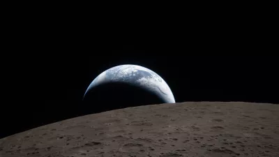 In this image provided by NASA, The Artemis II crew captured this view of an Earthset on Monday, April 6, 2026, as they flew around the Moon. (NASA via AP)