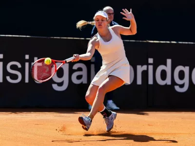 Veronika Erjavec (SLO) in action in her Women's Singles match against Kaitlin Quevedo (ESP) during Day 2 at the 2026 Billie Jean King Cup by Gainbridge Qualifier between Slovenia and Spain at TC Portoroz, on April 11, 2026 in Portoroz / Portorose, Slovenia. Photo by Vid Ponikvar / Foto: Vid Ponikvar / Sportida