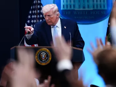 FILE - President Donald Trump speaks with reporters in the James Brady Press Briefing Room at the White House, Monday, April 6, 2026, in Washington. (AP Photo/Julia Demaree Nikhinson, File)