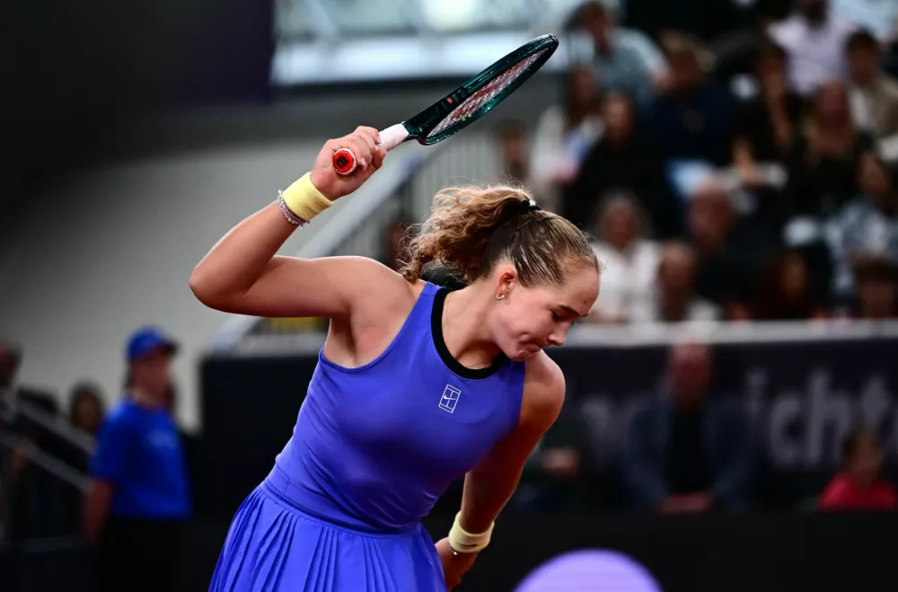 Tennis - WTA 500 - Linz Open - Design Center Linz, Linz, Austria - April 12, 2026 Russia's Mirra Andreeva reacts during her final match against Austria's Anastasia Potapova REUTERS/Christian Bruna