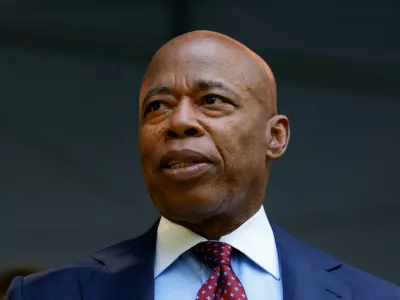 FILE PHOTO: New York Mayor Eric Adams arrives for a ceremony marking the 24th anniversary of the September 11, 2001 attacks on the World Trade Center at the 9/11 Memorial and Museum in the Manhattan borough of New York City, U.S., September 11, 2025. REUTERS/Kylie Cooper/File Photo