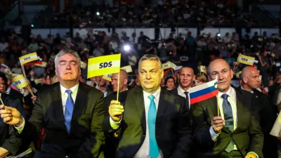evropski poslanec Milan Zver, madžarski predsednik vlade Viktor Orban, predsednik SDS Janez Jan&scaron;a  - 11.05.2018 - Konvencija stranke SDS &ndash; predstavitev kandidatov za državnozborske volitve - //FOTO: Jaka Gasar