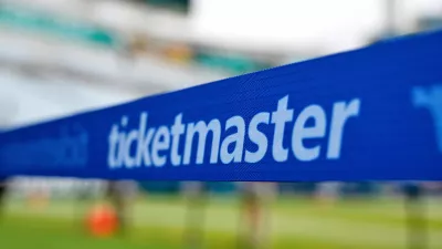 FILE - The Ticketmaster logo is seen along the sideline of the field before an NFL football game, Sept. 15, 2024, in Jacksonville, Fla. (AP Photo/Phelan M. Ebenhack, File)
