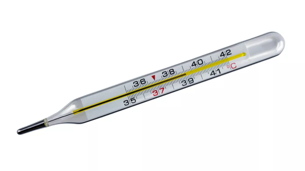 Thermometer with high temperature isolated on a white background