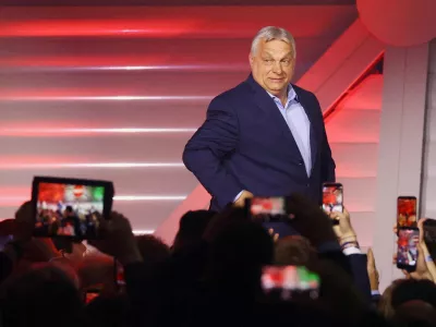 FILE PHOTO: Hungarian Prime Minister Viktor Orban arrives to address supporters after the announcement of the partial results of parliamentary election in Budapest, Hungary, April 12, 2026. REUTERS/Bernadett Szabo/File Photo