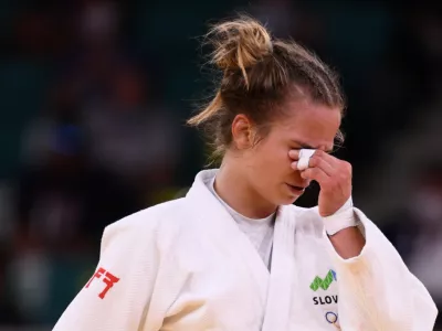 Tokyo 2020 Olympics - Judo - Women's 57kg - Bronze medal match - Nippon Budokan - Tokyo, Japan - July 26, 2021. Kaja Kajzer of Slovenia reacts after losing REUTERS/Annegret Hilse