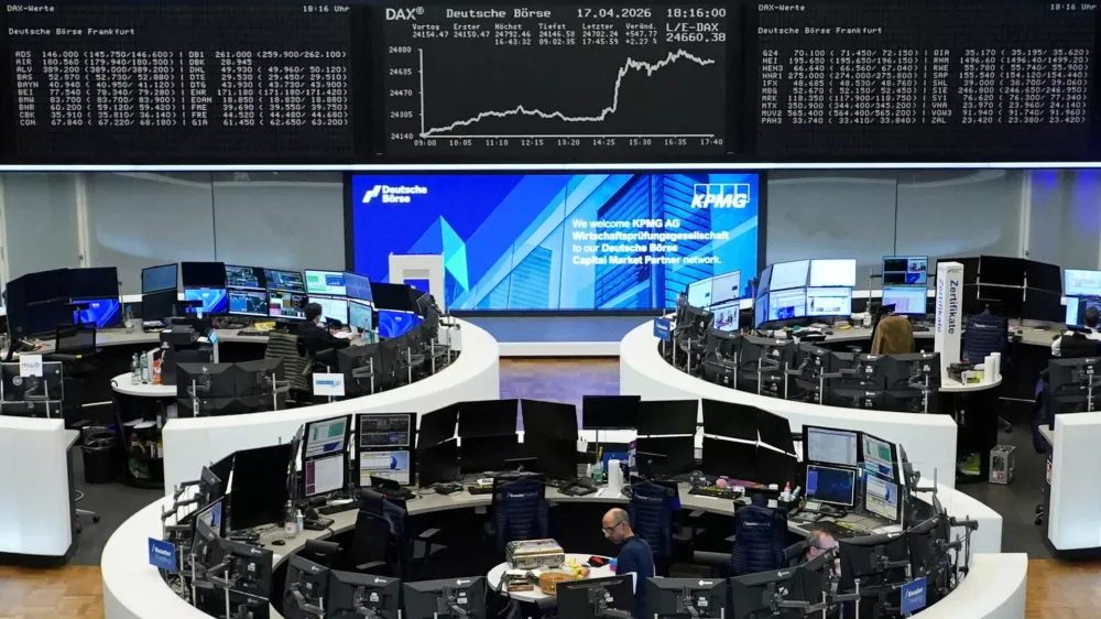 The German share price index DAX graph is pictured at the stock exchange in Frankfurt, Germany, April 17, 2026. REUTERS/Staff