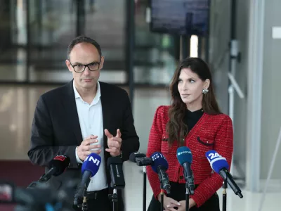 1.4..2026 - Anže Logar in Eva Irgl - Demokrati Anžeta Logarja - pogajanja o koalicijiFoto: Luka Cjuha