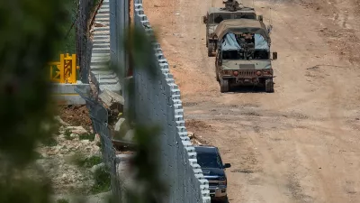 Israeli military vehicles on the Israeli side of the Israel-Lebanon border, after a 10-day ceasefire between Lebanon and Israel went into effect, April 17, 2026. REUTERS/Florion Goga