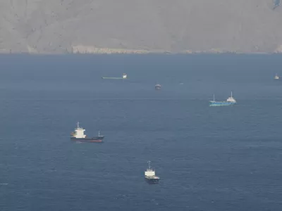 Ships and tankers in the Strait of Hormuz off the coast of Musandam, Oman, April 18, 2026. REUTERS