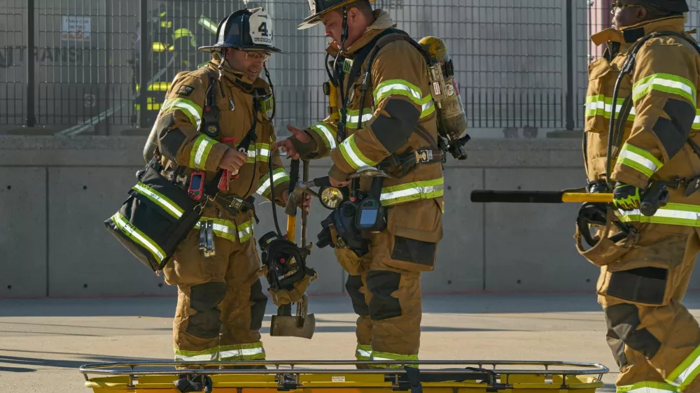 Firefighters respond to a simulated train fire during an Emergency Response Drill and training exercise at the NJ Transit Meadowlands Rail Line at MetLife Stadium, ahead of the FIFA World Cup 2026, in East Rutherford, New Jersey, U.S., April 18, 2026. REUTERS/Bing Guan