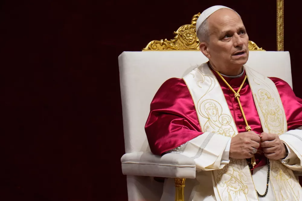 Pope Leo XIV leads a vigil for peace inside St. Peter's Basilica at the Vatican, Saturday, April 11, 2026. (AP Photo/Gregorio Borgia)