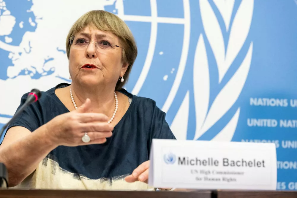 FILE PHOTO: FILE PHOTO: The United Nations High Commissioner for Human Rights Michelle Bachelet attends her final news conference before the end of her mandate at the U.N. in Geneva, Switzerland, August 25, 2022. REUTERS/Pierre Albouy/File Photo/File Photo