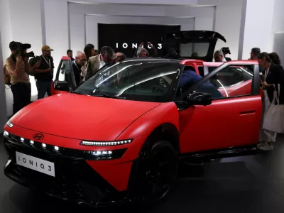 Hyundai Ioniq 3 electric vehicle is displayed during Milan Design Week, in Milan, Italy, April 20, 2026. REUTERS/Claudia Greco