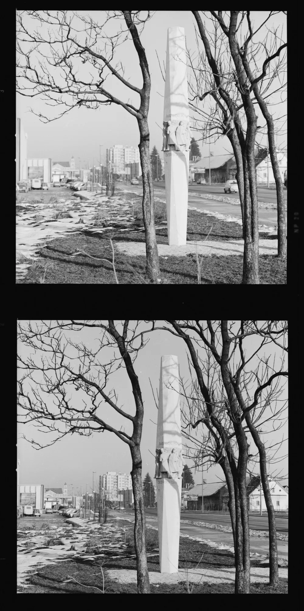 Vlasto Kopač in Božo Pengov, Steber pri bloku na Celov&scaron;ki cesti, 1959, foto Janez Kali&scaron;nik, Muzej za arhitekturo in oblikovanje, Ljubljana