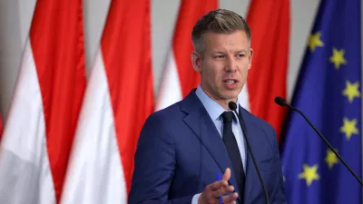 FILE PHOTO: Election winner Peter Magyar speaks during a press conference in Budapest, Hungary, April 20, 2026. REUTERS/Bernadett Szabo/File Photo