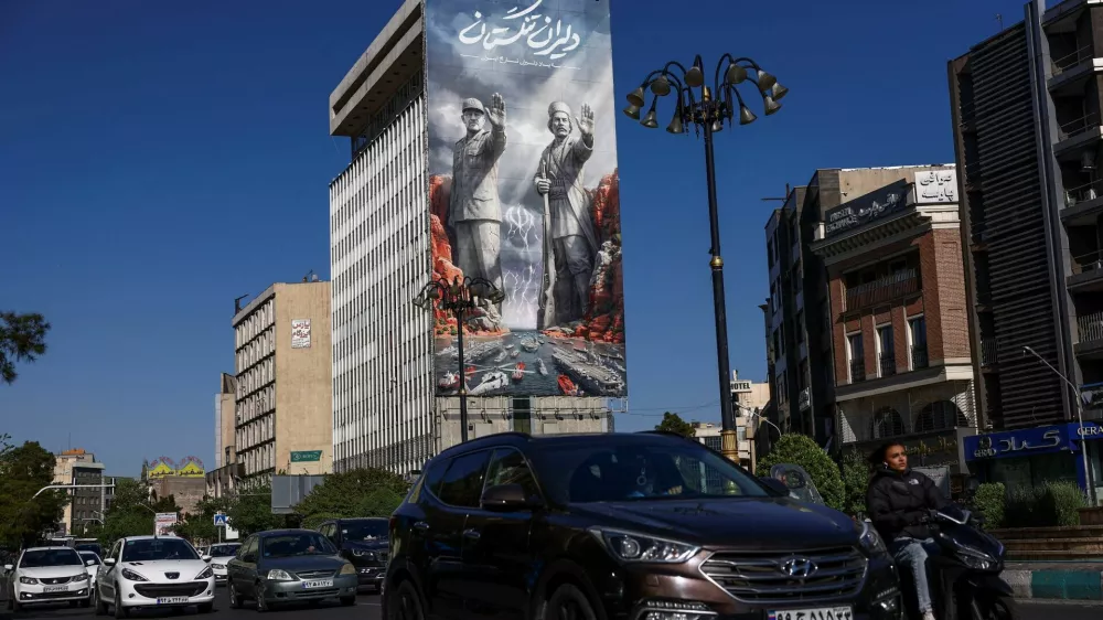 A billboard about the Strait of Hormuz on a building, amid a ceasefire between U.S. and Iran, in Tehran, Iran, April 22, 2026. Majid Asgaripour/WANA (West Asia News Agency) via REUTERS ATTENTION EDITORS - THIS PICTURE WAS PROVIDED BY A THIRD PARTY