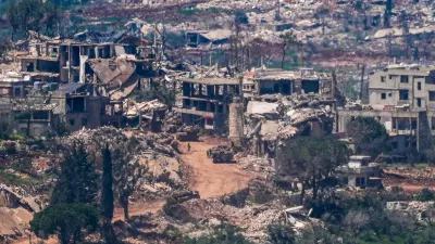 Israeli military vehicles and soldiers in a village in southern Lebanon as the Israeli army operates in it as seen from the Israeli side of the border, April 23, 2026 REUTERS/Ayal Margolin ISRAEL OUT. NO COMMERCIAL OR EDITORIAL SALES IN ISRAEL