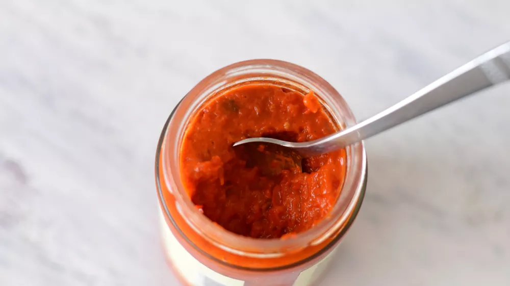 Delicious homemade red vegetable sauce-Ajvar- Typical Balkan cuisine