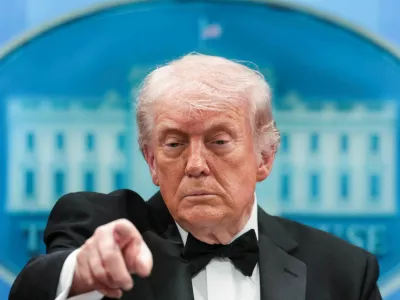U.S. President Donald Trump takes questions from media at a press briefing at the White House, following a shooting incident during the annual White House Correspondents' Association dinner, in Washington, D.C., U.S., April 25, 2026. REUTERS/Jonathan Ernst  REFILE - ADDING LOCATION, DATE AND BYLINE