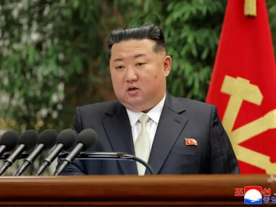 FILE PHOTO: North Korean leader Kim Jong Un speaks during the expanded meeting of the first plenary meeting of the Ninth Central Committee of the Workers' Party of Korea (WPK), in Pyongyang, North Korea, February 23, 2026, in this picture released February 24, 2026, by North Korea's official Korean Central News Agency. KCNA via REUTERS  ATTENTION EDITORS - THIS IMAGE WAS PROVIDED BY A THIRD PARTY. REUTERS IS UNABLE TO INDEPENDENTLY VERIFY THIS IMAGE. NO THIRD PARTY SALES. SOUTH KOREA OUT. NO COMMERCIAL OR EDITORIAL SALES IN SOUTH KOREA./File Photo