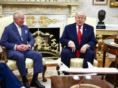 US President Donald Trump meets with Britain's King Charles III in the Oval Office of the White House in Washington, DC, on April 28, 2026. HENRY NICHOLLS/Pool via REUTERS