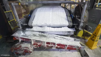 FILE - Technical grade lithium carbonate comes off a conveyor belt during a tour of the Silver Peak lithium mine on Jan. 30, 2017, near Tonopah, Nev. In an announcement Monday, Feb. 27, 2023, the U.S. Department of Energy will provide 5 million in loans to a battery recycling company to build its first, and one of the first, lithium ion battery recycling plants in North America. The DOE announcement came within hours of another announcement by American Battery Technology Company that it has discovered one of the largest known lithium deposits in the U.S. at Tonopah Flats. (Steve Marcus/Las Vegas Sun via AP)