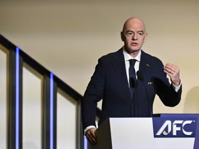 Soccer Football - 36th AFC Annual Congress - Vancouver Convention Centre, Vancouver, Canada - April 28, 2026 FIFA president Gianni Infantino gives a speech during the congress REUTERS/Jennifer Gauthier
