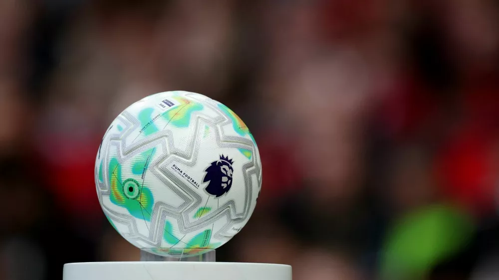 Soccer Football - Premier League - Manchester United v Brentford - Old Trafford, Manchester, Britain - April 27, 2026 General view of the match ball on display before the match REUTERS/Phil Noble EDITORIAL USE ONLY. NO USE WITH UNAUTHORIZED AUDIO, VIDEO, DATA, FIXTURE LISTS, CLUB/LEAGUE LOGOS OR 'LIVE' SERVICES. ONLINE IN-MATCH USE LIMITED TO 120 IMAGES, NO VIDEO EMULATION. NO USE IN BETTING, GAMES OR SINGLE CLUB/LEAGUE/PLAYER PUBLICATIONS. PLEASE CONTACT YOUR ACCOUNT REPRESENTATIVE FOR FURTHER DETAILS..