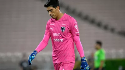 FILE - Former Monterrey goalkeeper Esteban Andrada in action against Los Angeles FC during the first half of a Leagues Cup quarterfinals soccer match Friday, Aug. 11, 2023, in Pasadena, Calif. (AP Photo/Alex Gallardo, file)