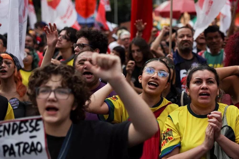 People attend a rally to commemorate International Workers' Day in Sao Paulo, Brazil, May 1, 2026. REUTERS/Amanda Perobelli
