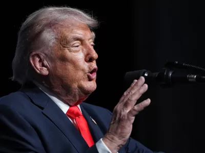 President Donald Trump speaks at the Raymond F. Kravis Center for the Performing Arts in West Palm Beach Fla., Friday, May 1, 2026. (AP Photo/Matt Rourke)
