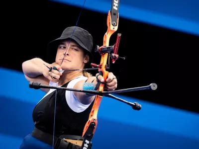 Ziva Lavrinc of Team Slovenia competes during the Women's Individual Recurve Open Quarterfinals match against Selengee Demberel of Team Mongolia on day six of the Paris 2024 Summer Paralympic Games at Esplanade Des Invalides on September 03, 2024 in Paris, France. Photo by Vid Ponikvar / Sportida