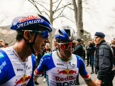 Florian Lipowitz and Remco Evenepoel of the Red Bull &ndash; BORA &ndash; hansgrohe team during Stage 6 (Berga &ndash; Queralt) of the 105th Volta a Catalunya in Spain on March 28, 2026. // Maximilian Fries / Red Bull Content Pool // SI202603280747 // Usage for editorial use only // 