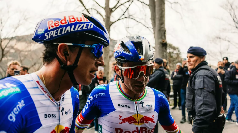 Florian Lipowitz and Remco Evenepoel of the Red Bull &ndash; BORA &ndash; hansgrohe team during Stage 6 (Berga &ndash; Queralt) of the 105th Volta a Catalunya in Spain on March 28, 2026. // Maximilian Fries / Red Bull Content Pool // SI202603280747 // Usage for editorial use only // 