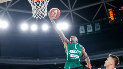 Umoja Gibson in action during AdmiralBet ABA League 2025/2026 basketball match between Cedevita Olimpija (SLO) and Vienna (AUT) in SRC Stozice, Ljubljana, Slovenia on November 9, 2025.