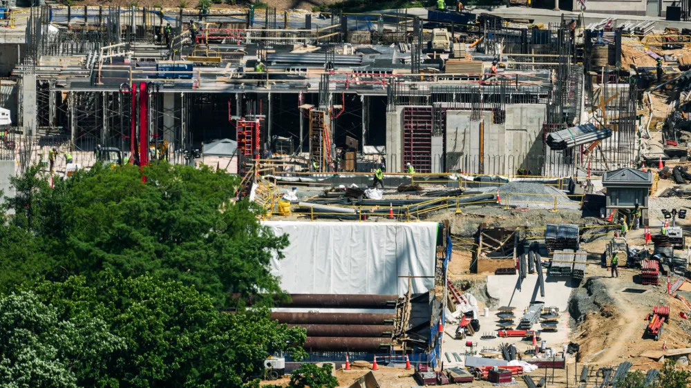 Construction on the new White House ballroom is seen from the Washington Monument, Tuesday, May 5, 2026, in Washington. (AP Photo/Julia Demaree Nikhinson)