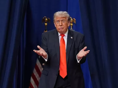 FILE - President Donald Trump arrives to speak at a charter school in The Villages, Florida., Friday, May 1, 2026. (AP Photo/Matt Rourke, File)