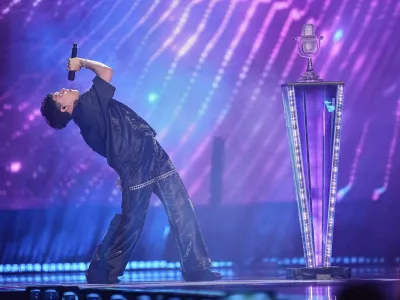 FILE - Winner of the Eurovision Song Contest JJ from Austria performs the winning song "Wasted Love" during the Grand Final of the 69th Eurovision Song Contest, in Basel, Switzerland, early Sunday, May 18, 2025. (AP Photo/Martin Meissner, File)