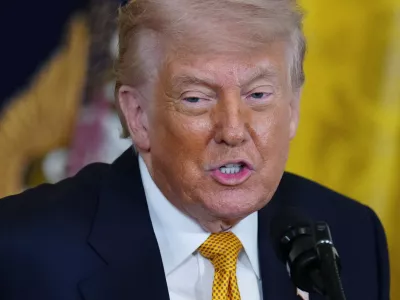 President Donald Trump speaks at a Mother's Day event for members of the military, Wednesday, May 6, 2026, in the East Room of the White House, in Washington. (AP Photo/Jacquelyn Martin)